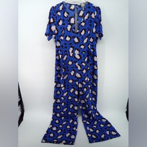 ASOS Electric Blue Pink Animal Print Polka Dot Wide Leg Jumpsuit 6 - Picture 5 of 13